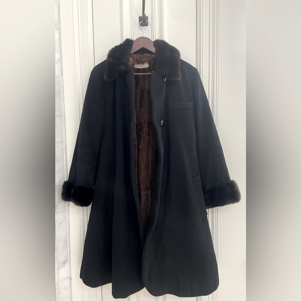 Christian Dior Vintage Wool Coat with Genuine Mink Fur Lining & Trim